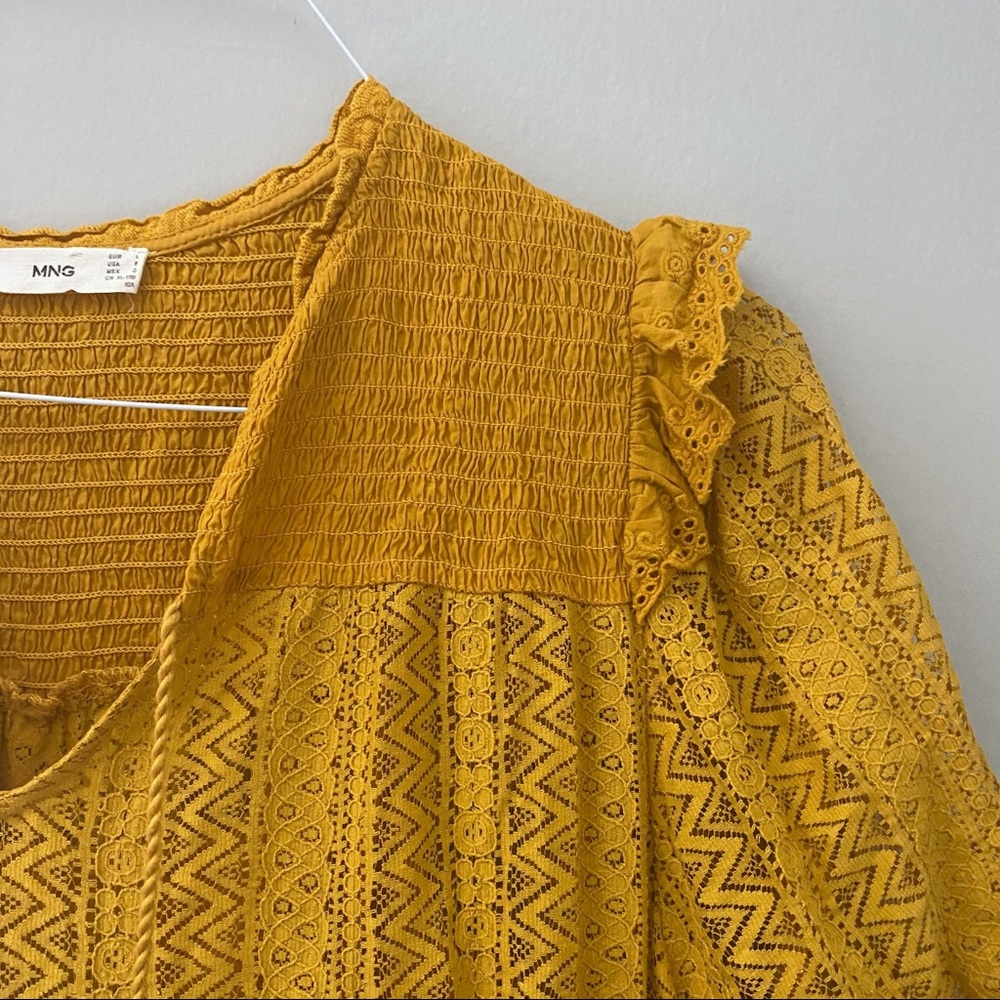 Mango bohemian tiered smock dress in mustard - Picture 5 of 9